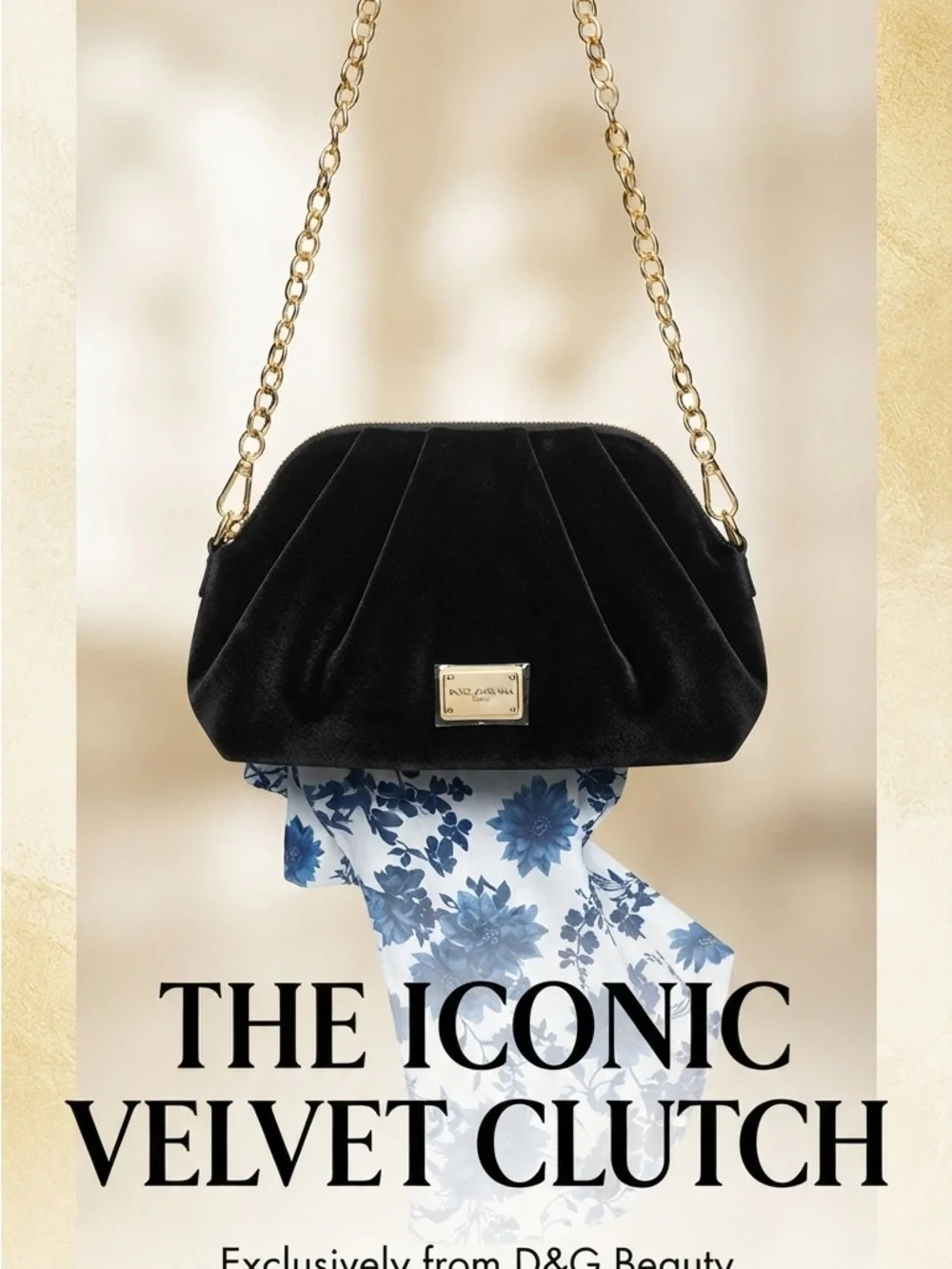 Dolce & Gabbana Black Velvet Shoulder Bag with Gold Chain
